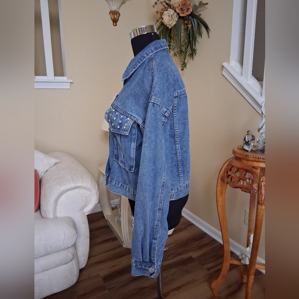Nali Collection Blue Denim Crystal Studded Jacket Size S/M - Picture 4 of 14